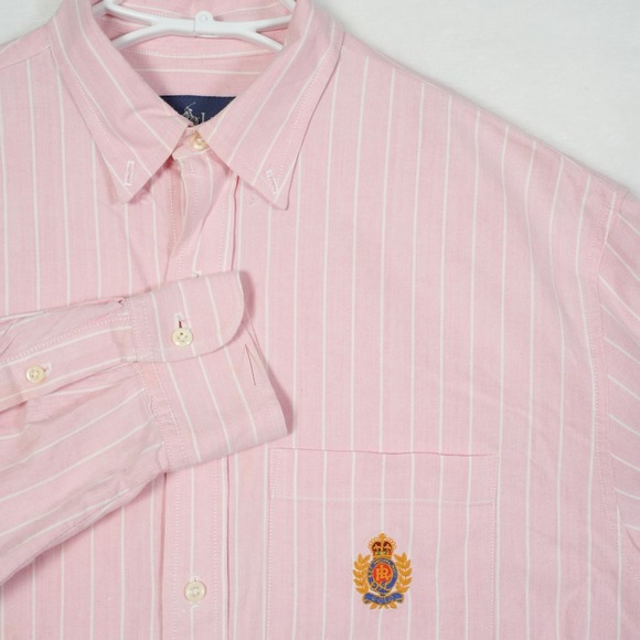 Lauren Ralph Lauren Tops - Polo Ralph Lauren Button Shirt Women's Size 14 Pink Oxford Stripe Crown Crest